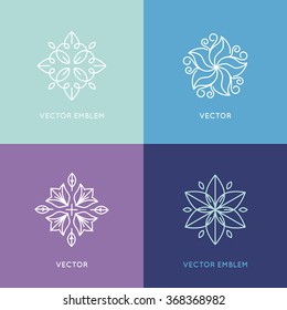 Vector set of logo design templates and symbols in trendy linear style - organic emblems, natural concepts and alternative medicine and holistic centers signs