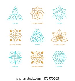 Vector set of logo design templates and symbols in trendy linear style - organic emblems, natural concepts and alternative medicine and holistic centers signs