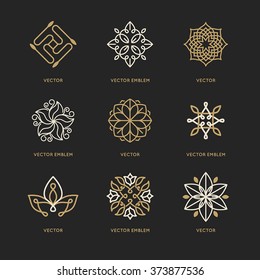 Vector set of logo design templates and symbols in trendy linear style - organic emblems, natural concepts and alternative medicine and holistic centers signs