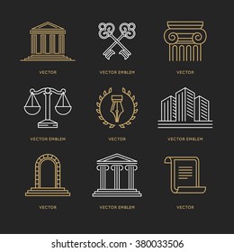 Vector set of logo design templates in trendy linear style - law and justice concepts