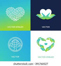 Vector set of logo design templates and badges - nature and ecology concepts - care and love environment - grown with love