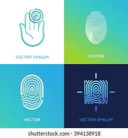 Vector set of logo design templates in bright gradient colors - fingerprint icons