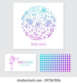 Vector set of logo design templates, business card design and signs for identity  - ballet school, theatre and dance studio.