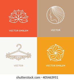 Vector set of logo design templates and emblems - fashion stylist and makeup artists concepts - female symbols for cosmetics and clothes shops