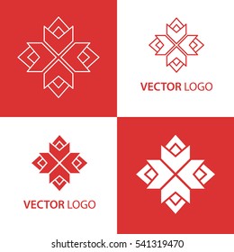 Vector set of  logo design templates and signs for identity, business cards and packaging - floral shops, cosmetics, beauty, spa and yoga studios. Abstract flower illustration on the red background.