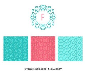 Vector set of logo design templates, flowers patterns and signs for identity. Element for your design - floral shops,cosmetics packaging, beauty and spa studios.