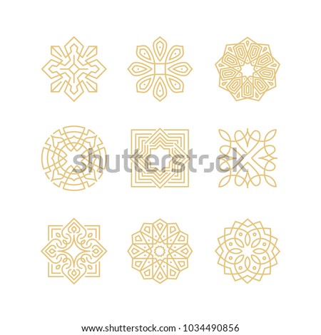 Vector set of logo design templates - abstract symbols in ornamental arabic style - emblems for luxury products, hotels, boutiques, jewelry, oriental cosmetics, restaurants, shops and stores 