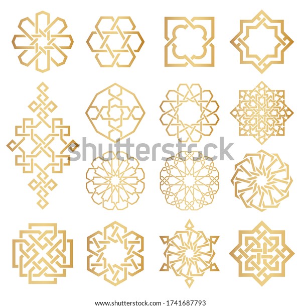 Vector set of logo design templates. Symbols in\
ornamental arabic style. Ornate decor for invitation, greeting\
card, wallpaper, background, web\
page.