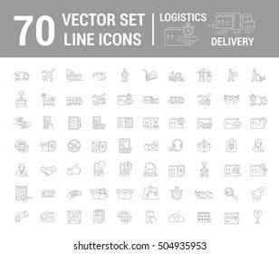 Vector set. Logo, icon. Delivery, Logistics. Linear, flat, contour, thin. Web site template, infographic. Concept transportation cargo, parcel delivery.Sign,symbol. Payment, transportation, loading.