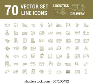 Vector set. Logo, icon. Delivery, Logistics. Linear, flat, contour, thin. Web site template, infographic. Concept transportation cargo, parcel delivery.Sign,symbol. Payment, transportation, loading.