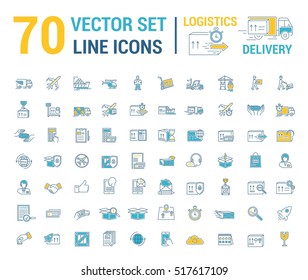 Vector set. Logo, icon. Delivery, Logistics. Linear, flat, contour, thin. Web site template, infographic. Concept transportation cargo, parcel delivery.Sign,symbol. Payment, transportation, loading.
