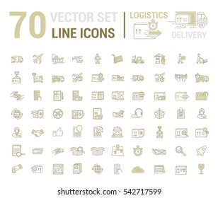 Vector set. Logo, icon. Delivery, Logistics. Linear, flat, contour, thin. Web site template, infographic. Concept transportation cargo, parcel delivery.Sign,symbol. Payment, transportation, loading.