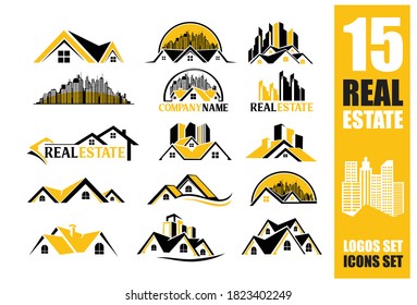 A Vector Set Logo and Icon for Real Estate Company in black and yellow color combo