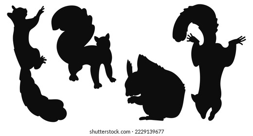 Vector set logo squirrels, silhouettes of wild animals hand drawn, isolated vector