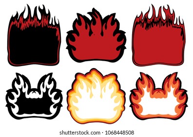 Vector set of logo symbols of fire image with place for text. Flame collection
