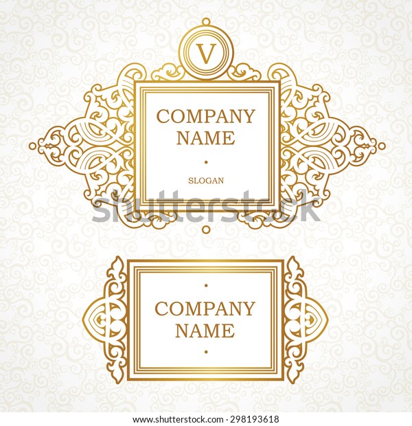 Vector set of logo template in Victorian style.\
Ornate element for design. Place for company name and slogan.\
Floral ornament for business card, wedding invitations,\
certificate, business\
sign.