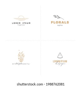 Vector set of logo templates with florals and summer hand drawn icons. For branding and business identity, for social media. Simple elegant illustrations.