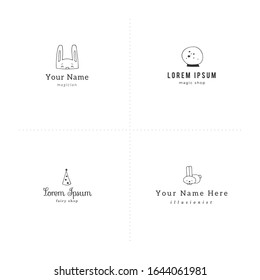 Vector set of logo templates with hand drawn elements. Magic and fairy tales. For business identity and branding, for magic performances, magicians and illusionists. For apothecaries and shops.