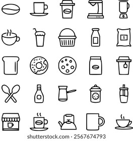 vector set logo things related to cafe, coffee and snacks, cafe logo style lines, eps vector format