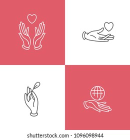 Vector set of logos, badges and icons for charity and volunteer concepts. Philanthropic organization signs design. Collection symbol of volunteer organizations