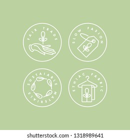 Vector set of logos, badges and icons for eco-friendly manufacturing and organic products. Eco safe sign design. Collection symbol of natural certified producing of clothes