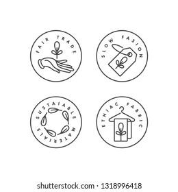 Vector set of logos, badges and icons for eco-friendly manufacturing and organic products. Eco safe sign design. Collection symbol of natural certified producing of clothes