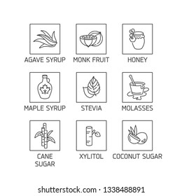 Vector set of logos, badges and icons for natural and organic products. Collection symbol of healthy products and sugar alternatives, natural substitutes