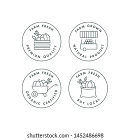 Vector set of logos, badges and icons for natural farm and health products. Collection symbol of localy grown and organic food