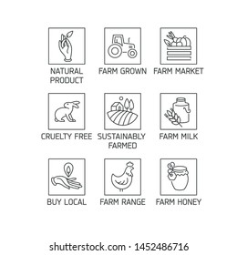 Vector set of logos, badges and icons for natural farm and health products. Collection symbol of localy grown and organic food