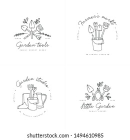Vector set of logos, badges and icons for farmers and garden tools. Collection symbol of gardening