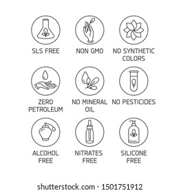 Vector set of logos, badges and icons for natural and organic products. Eco safe sign design. Collection symbol of healthy products