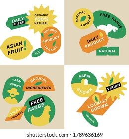 Vector set of logos, badges and icons for natural farm and health products. Collection symbol of localy grown and organic food