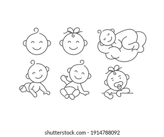 Vector set of logos, badges and icons for children store. Collection symbol of small happy babies