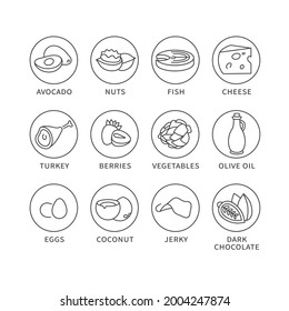 Vector set of logos, badges and icons for keto diet products. Collection symbol of healthy eating