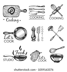 Vector set with logos. Bakery. Food studio. Cooking