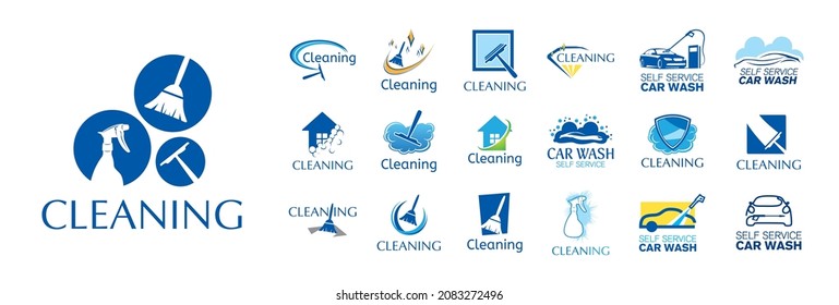 Vector set of logos for cleaning houses and cars