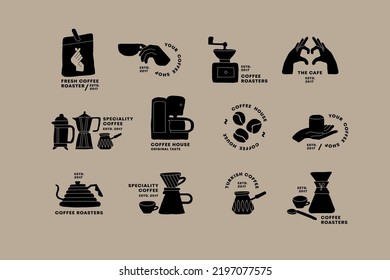 Vector set of logos for coffee shop. Icons of different methods of brewing coffee