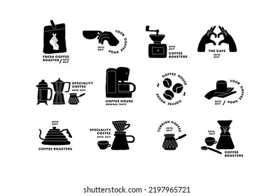 Vector set of logos for coffee shop. Icons of different methods of brewing coffee