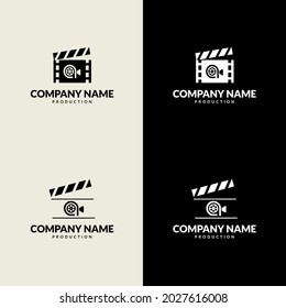 vector set of logos with film clappers. Clapboard and camera sign logo template.