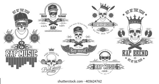 Vector set of logos for rap music style. Logo for t-shirts, music posters, music symbol.