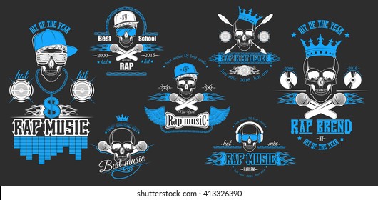 Vector Set Of Logos For Rap Music Style. Logo For T-shirts, Music Posters, Music Symbol.