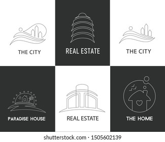 vector set of logos for real estate and rental housing, elegant modern symbol design