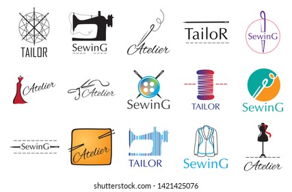 vector set logos for a sewing workshop, tailor