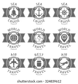 Vector set logos for a travel and cruise