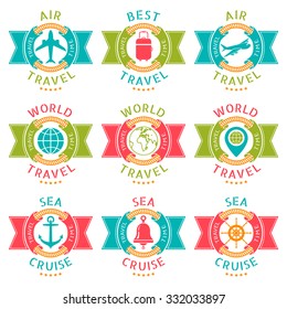 Vector set logos for a travel and cruise