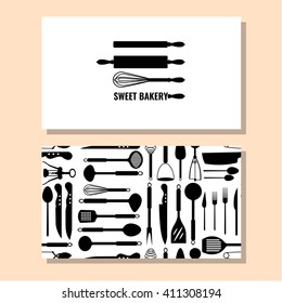 Vector set of logotype and business card. Kithenware. Black and white.