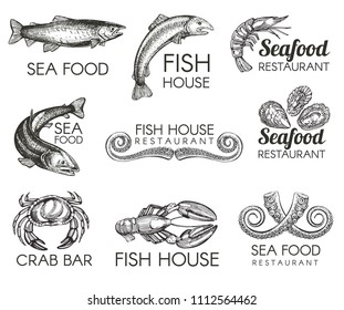 Vector set with logotypes for fish and sea food restaurant. 