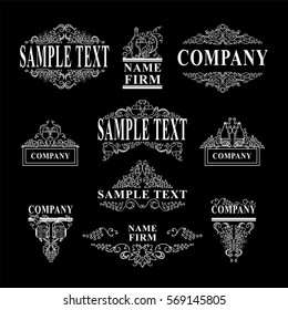 Vector set of logotypes, sign, emblem and monogram for company. Good for labels, menu, banners for site. Hand drawn sketch collection: vine, grapes, bottles of wine, glass, candles. Chalkboard style 