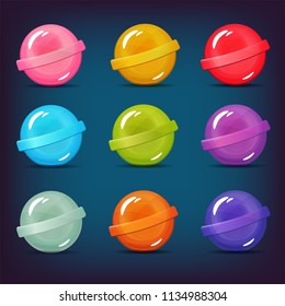 Vector set of lollipop candy icons. Isolated elements on blue background. Perfect for match three game or other design works