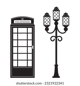 Vector set of London attractions. a set of vector silhouette illustrations of the sights of London, England
